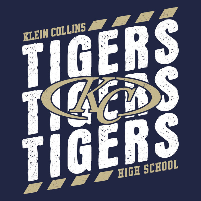 Close-up view of Klein Collins High School Tigers Women's Navy Blue SoftStyle T-shirt 223
