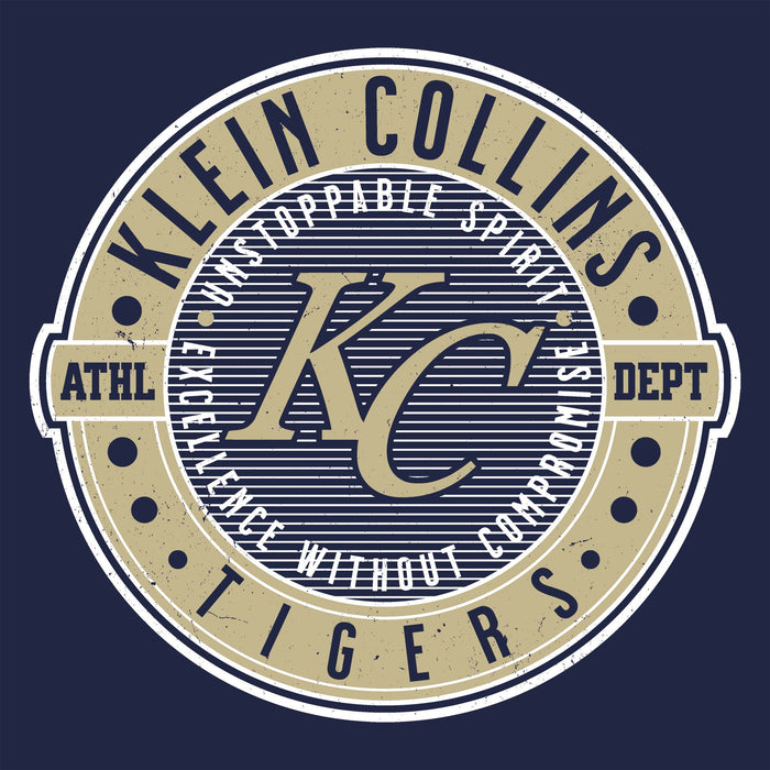 Close-up view of Klein Collins High School Tigers Women's Navy Blue SoftStyle T-shirt 224