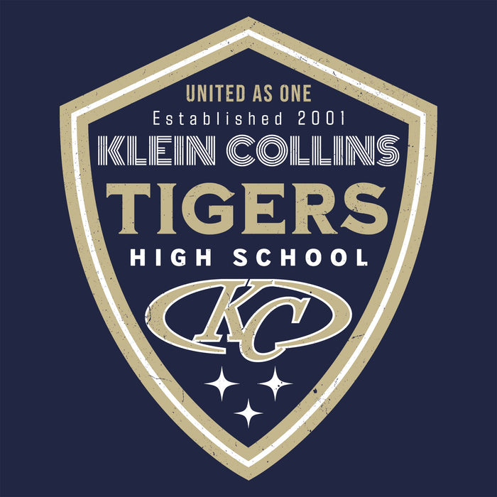 Close-up view of Klein Collins High School Tigers Women's Navy Blue SoftStyle T-shirt 225