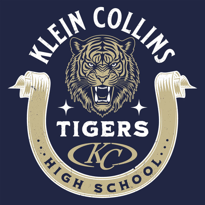 Close-up view of Klein Collins High School Tigers Classic Unisex Navy T-shirt 229