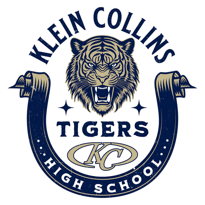 Close-up view of Klein Collins High School Tigers Unisex 3/4 Sleeve Raglan T-shirt 229