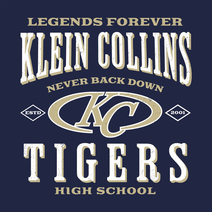 Close-up view of Klein Collins High School Tigers Women's Navy Blue SoftStyle T-shirt 230