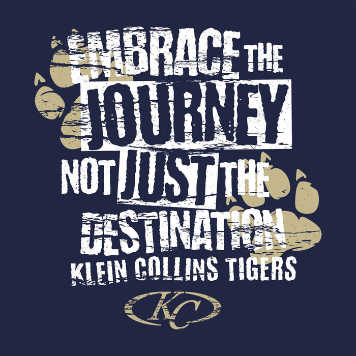 Close-up view of Klein Collins High School Tigers Classic Unisex Navy T-shirt 232