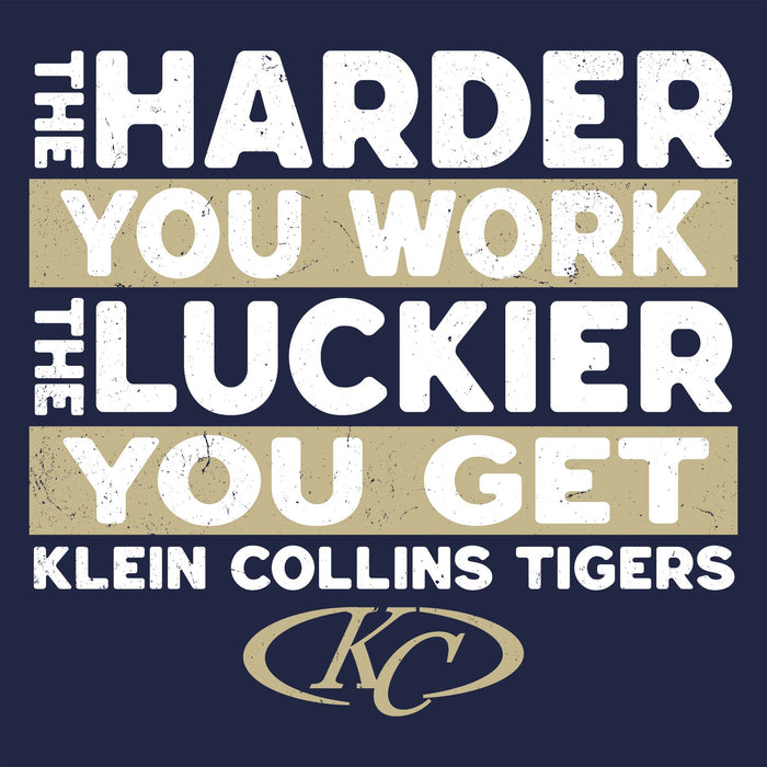 Close-up view of Klein Collins High School Tigers Women's Navy Blue SoftStyle T-shirt 238