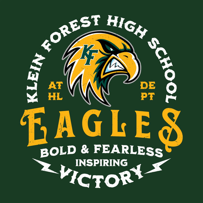 Close-up view of Klein Forest High School Golden Eagles Classic Unisex Forest Green T-shirt 206