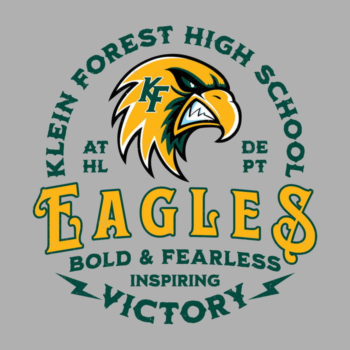 Close-up view of Klein Forest High School Golden Eagles Women's Sport Grey SoftStyle T-shirt 206