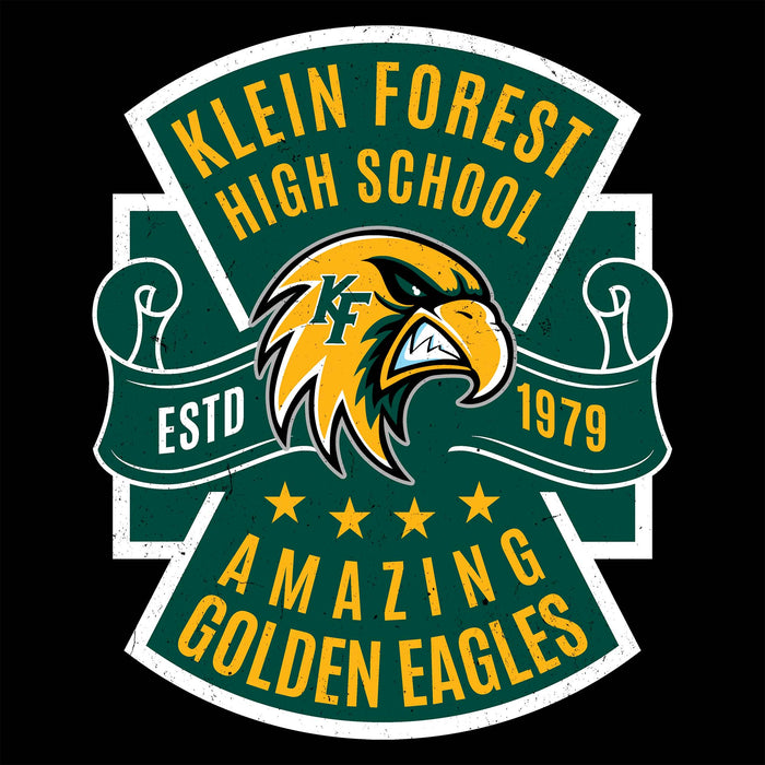 Close-up view of Klein Forest High School Golden Eagles Women's Black SoftStyle T-shirt 207