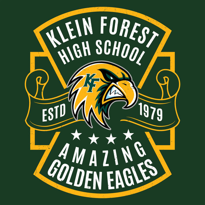 Close-up view of Klein Forest High School Golden Eagles Classic Unisex Forest Green T-shirt 207
