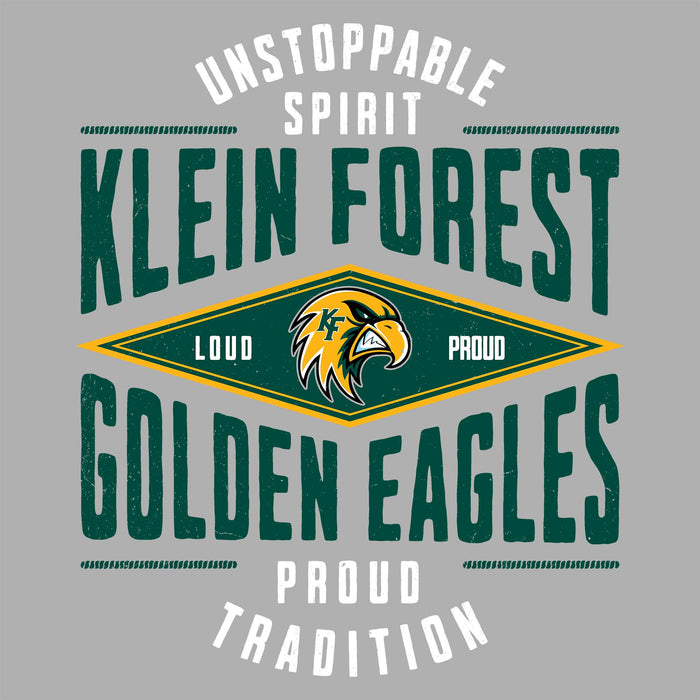 Close-up view of Klein Forest High School Golden Eagles Women's Sport Grey SoftStyle T-shirt 210