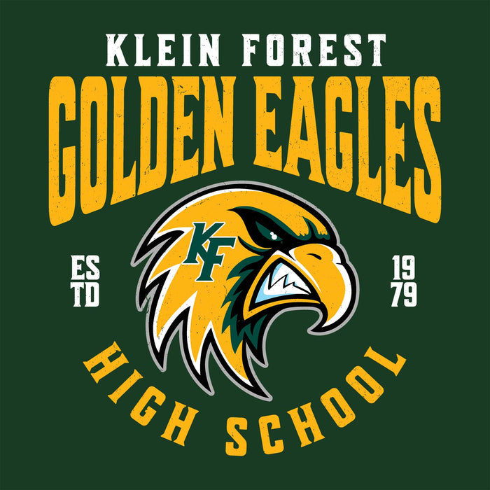 Close-up view of Klein Forest High School Golden Eagles Classic Unisex Forest Green T-shirt 213