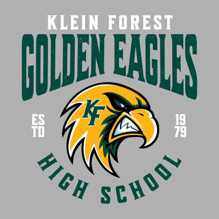Close-up view of Klein Forest High School Golden Eagles Women's Sport Grey SoftStyle T-shirt 213