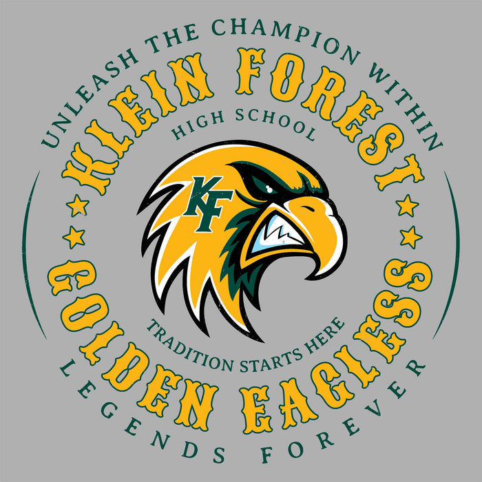 Close-up view of Klein Forest High School Golden Eagles Unisex 3/4 Sleeve Raglan T-shirt 214