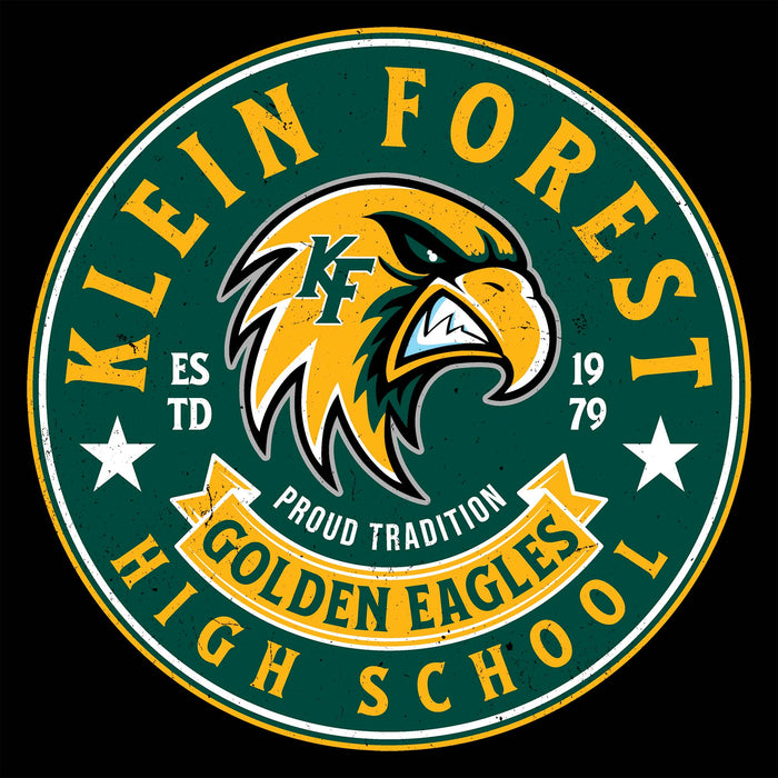 Close-up view of Klein Forest High School Golden Eagles Women's Black SoftStyle T-shirt 215
