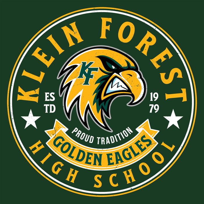 Close-up view of Klein Forest High School Golden Eagles Classic Unisex Forest Green T-shirt 215