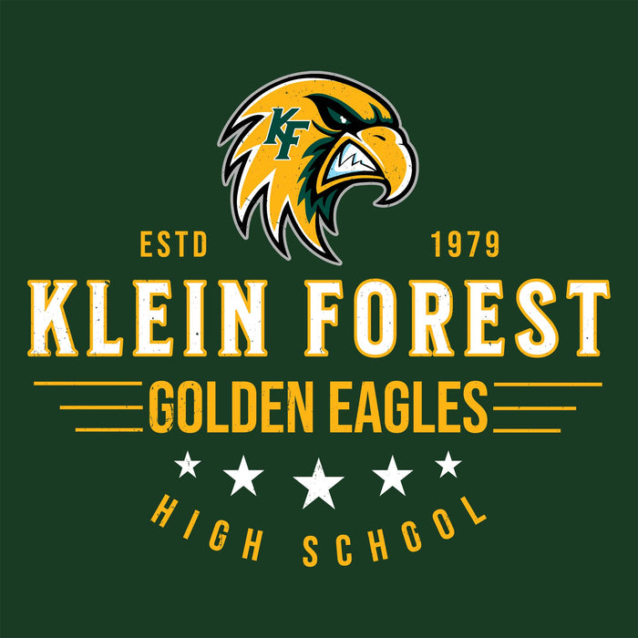 Close-up view of Klein Forest High School Golden Eagles Classic Unisex Forest Green T-shirt 217