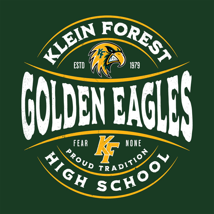 Close-up view of Klein Forest High School Golden Eagles Classic Unisex Forest Green T-shirt 218