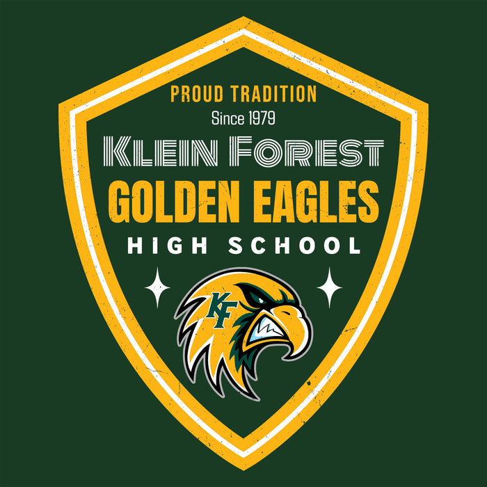 Close-up view of Klein Forest High School Golden Eagles Classic Unisex Forest Green T-shirt 225