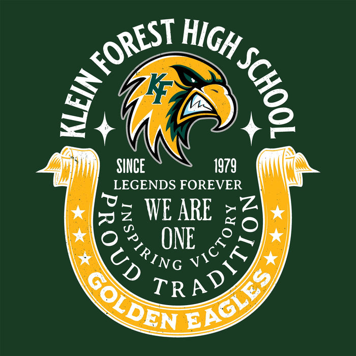 Close-up view of Klein Forest High School Golden Eagles Classic Unisex Forest Green T-shirt 229