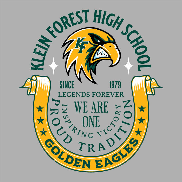 Close-up view of Klein Forest High School Golden Eagles Unisex 3/4 Sleeve Raglan T-shirt 229