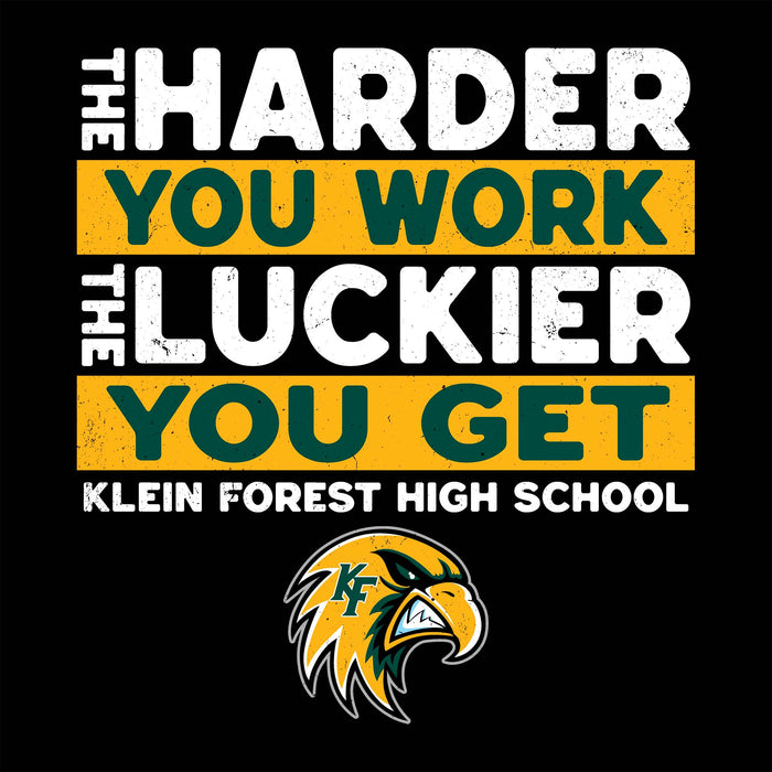 Close-up view of Klein Forest High School Golden Eagles Women's Black SoftStyle T-shirt 238
