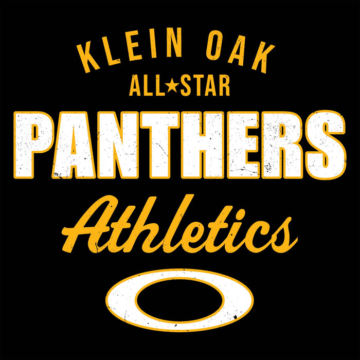 Close-up view of Klein Oak High School Panthers Unisex 3/4 Sleeve Raglan T-shirt 034