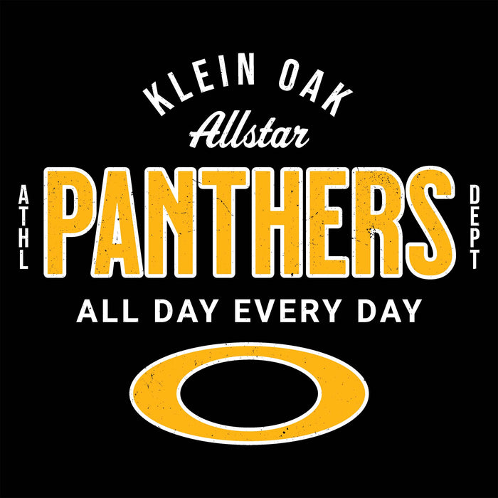 Close-up view of Klein Oak High School Panthers Unisex 3/4 Sleeve Raglan T-shirt 040