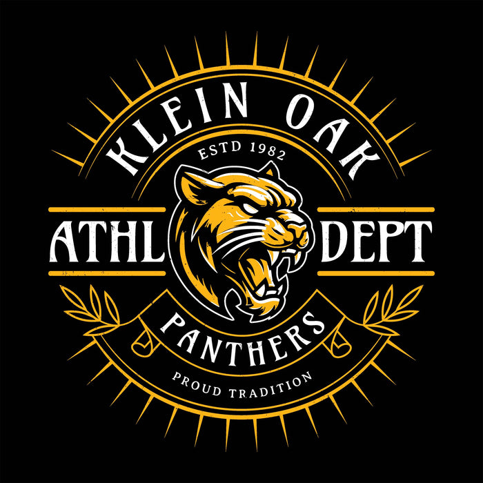 Close-up view of Klein Oak High School Panthers Classic Unisex Black T-shirt 201
