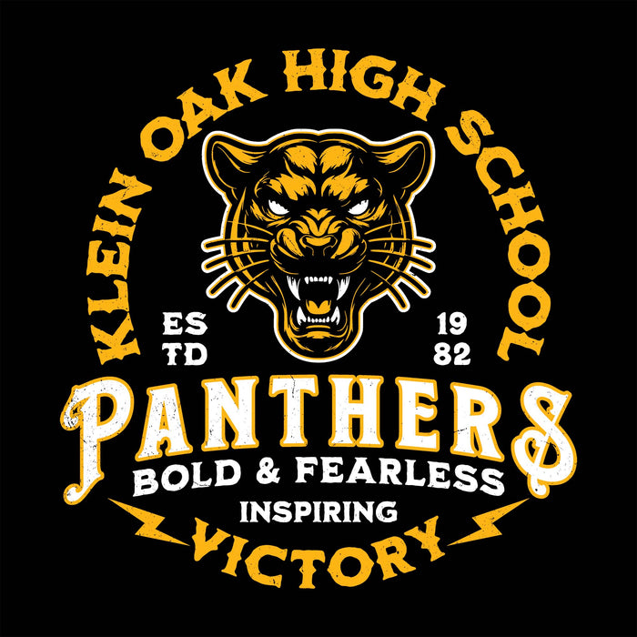 Close-up view of Klein Oak High School Panthers Unisex 3/4 Sleeve Raglan T-shirt 206