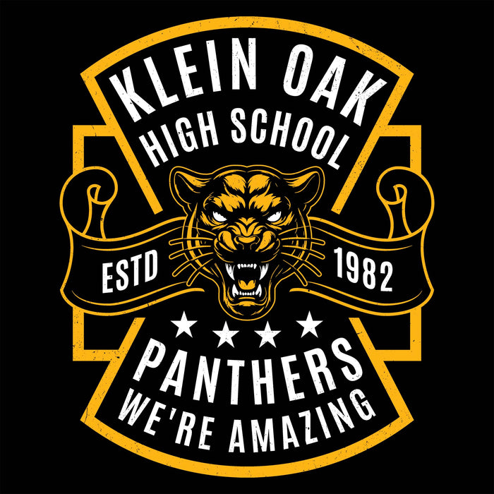Close-up view of Klein Oak High School Panthers Unisex 3/4 Sleeve Raglan T-shirt 207