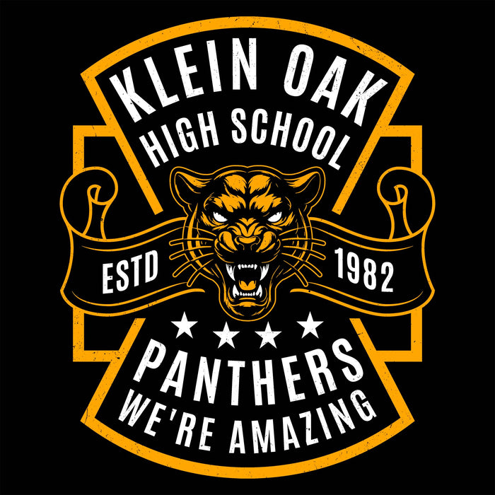 Close-up view of Klein Oak High School Panthers Classic Unisex Black T-shirt 207