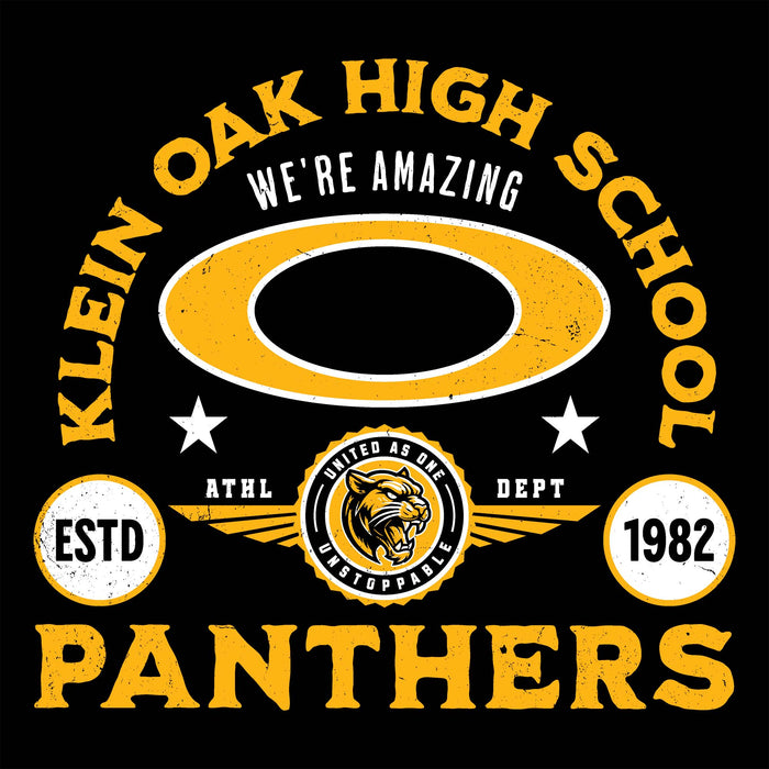 Close-up view of Klein Oak High School Panthers Unisex 3/4 Sleeve Raglan T-shirt 208