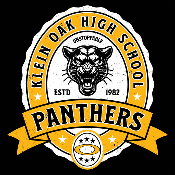 Close-up view of Klein Oak High School Panthers Unisex 3/4 Sleeve Raglan T-shirt 212