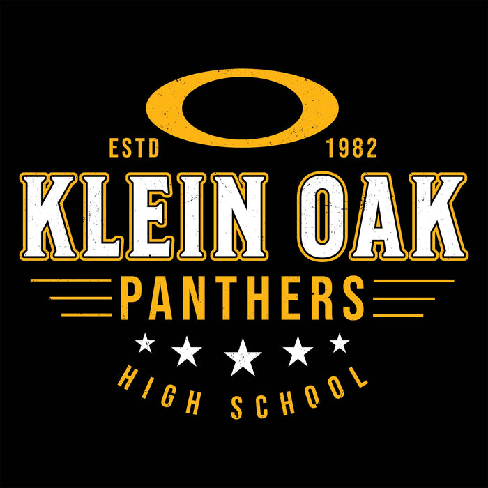 Close-up view of Klein Oak High School Panthers Unisex 3/4 Sleeve Raglan T-shirt 217