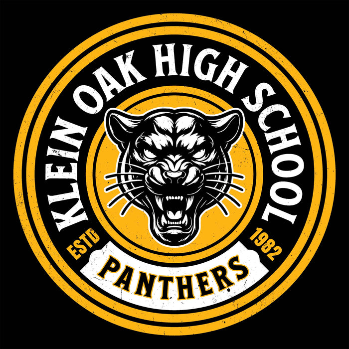 Close-up view of Klein Oak High School Panthers Unisex 3/4 Sleeve Raglan T-shirt 220
