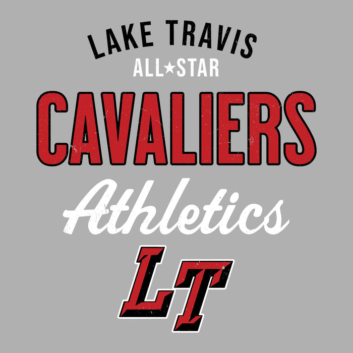 Close-up view of Lake Travis High School Cavaliers Unisex 3/4 sleeve Raglan T-shirt 034