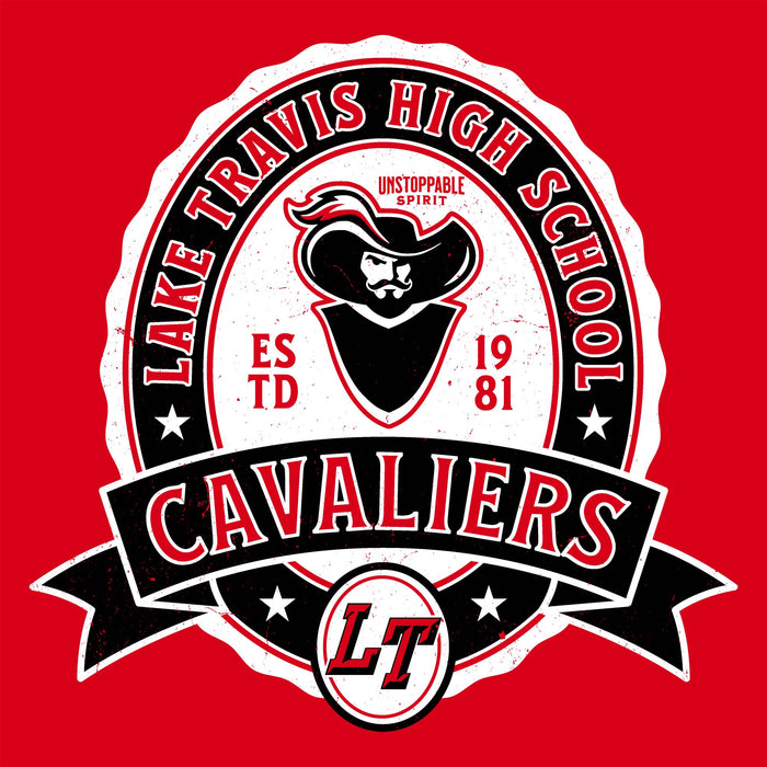 Close-up view of Lake Travis High School Cavaliers Red Classic Unisex T-shirt 212