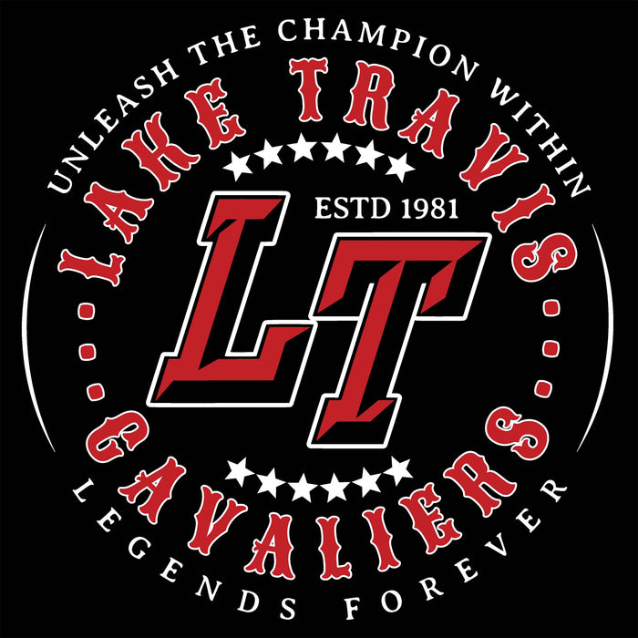 Close-up view of Lake Travis High School Cavaliers Black Classic Unisex T-shirt 214