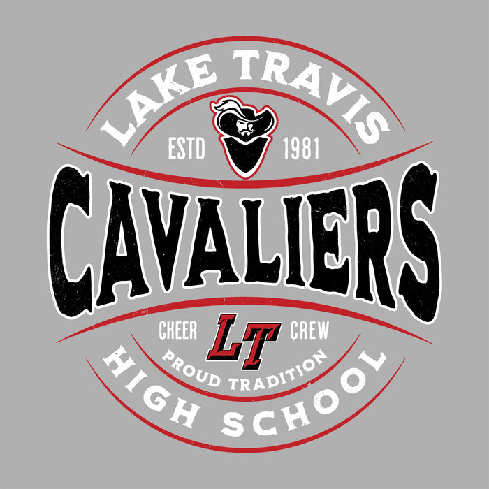 Close-up view of Lake Travis High School Cavaliers Unisex 3/4 sleeve Raglan T-shirt 218