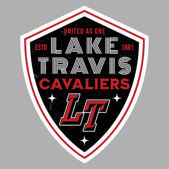 Close-up view of Lake Travis High School Cavaliers Unisex 3/4 sleeve Raglan T-shirt 225