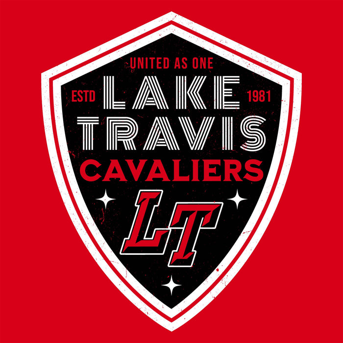 Close-up view of Lake Travis High School Cavaliers Red Classic Unisex T-shirt 225