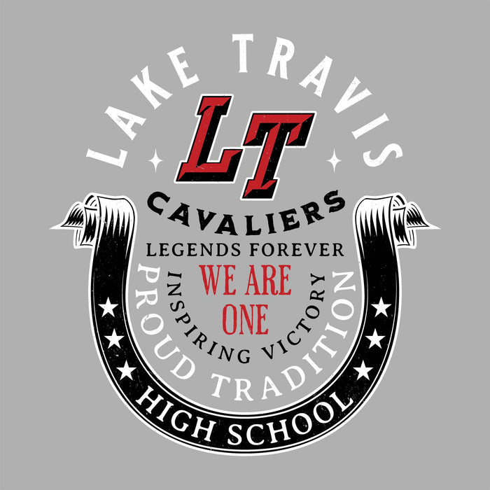 Close-up view of Lake Travis High School Cavaliers Unisex 3/4 sleeve Raglan T-shirt 229