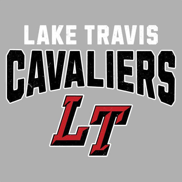 Close-up view of Lake Travis High School Cavaliers Unisex 3/4 sleeve Raglan T-shirt 234