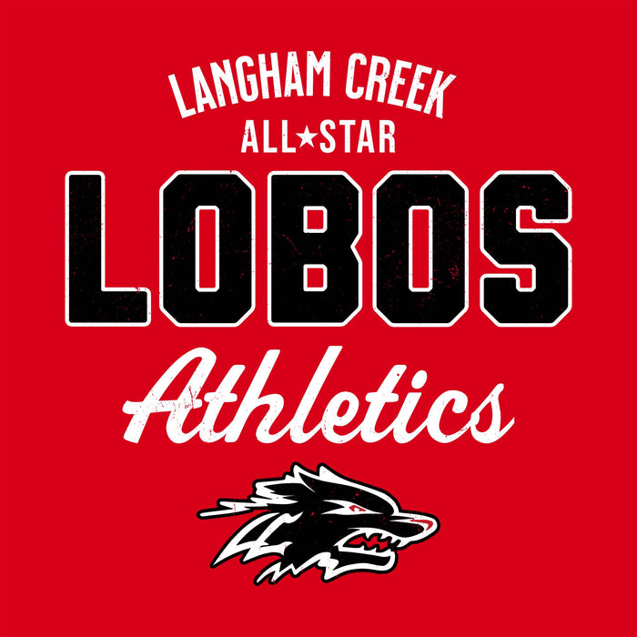 Close-up view of Langham Creek High School Lobos Red Classic Unisex T-shirt 034