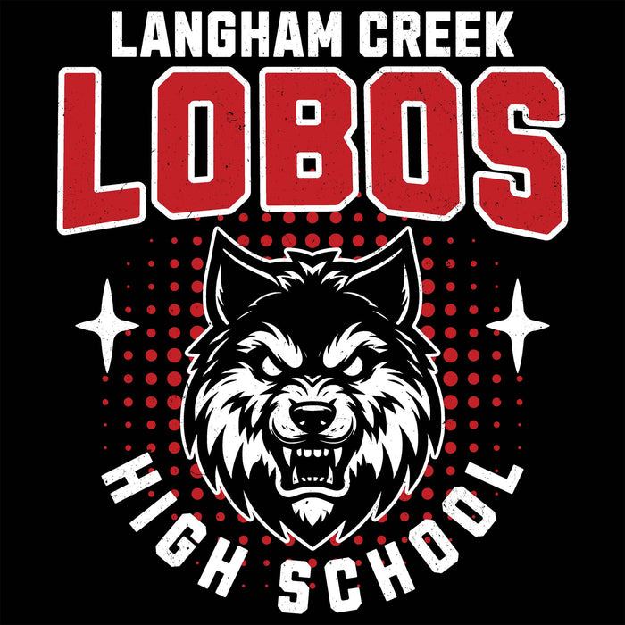 Close-up view of Langham Creek High School Lobos Black Classic Unisex T-shirt 204