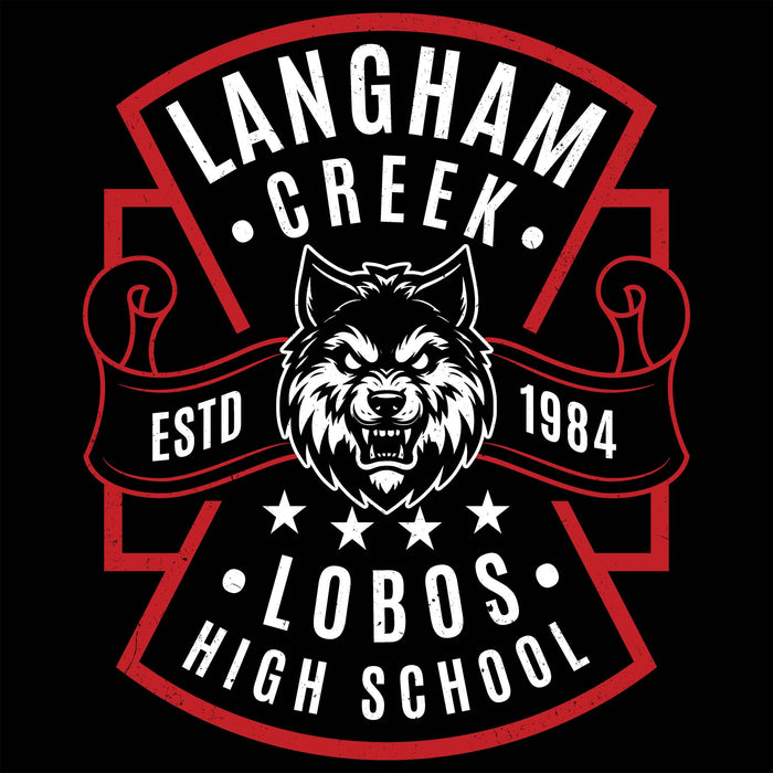 Close-up view of Langham Creek High School Lobos Black Classic Unisex T-shirt 207
