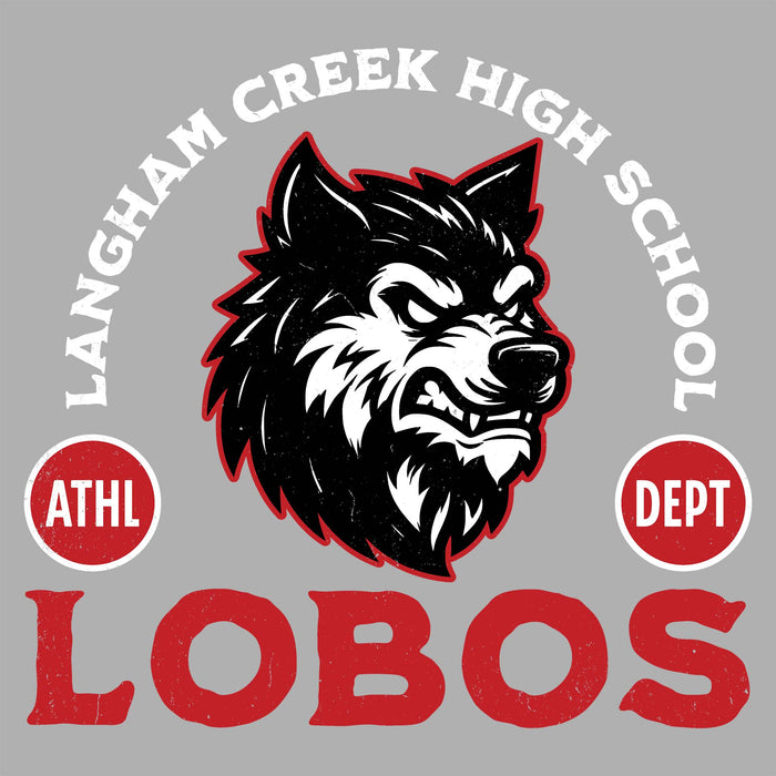 Close-up view of Langham Creek High School Lobos Women's Relaxed Fit T-shirt 208