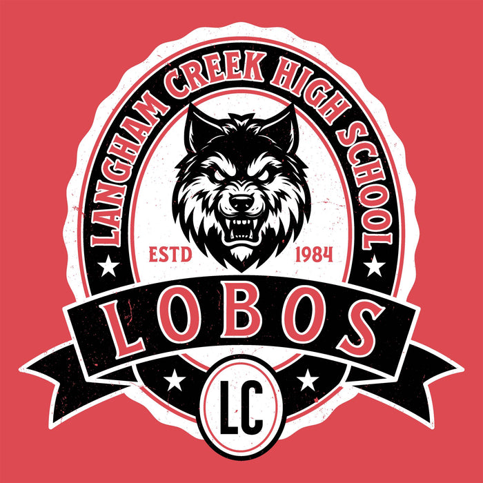 Close-up view of Langham Creek High School Lobos Women's Relaxed Fit T-shirt 212