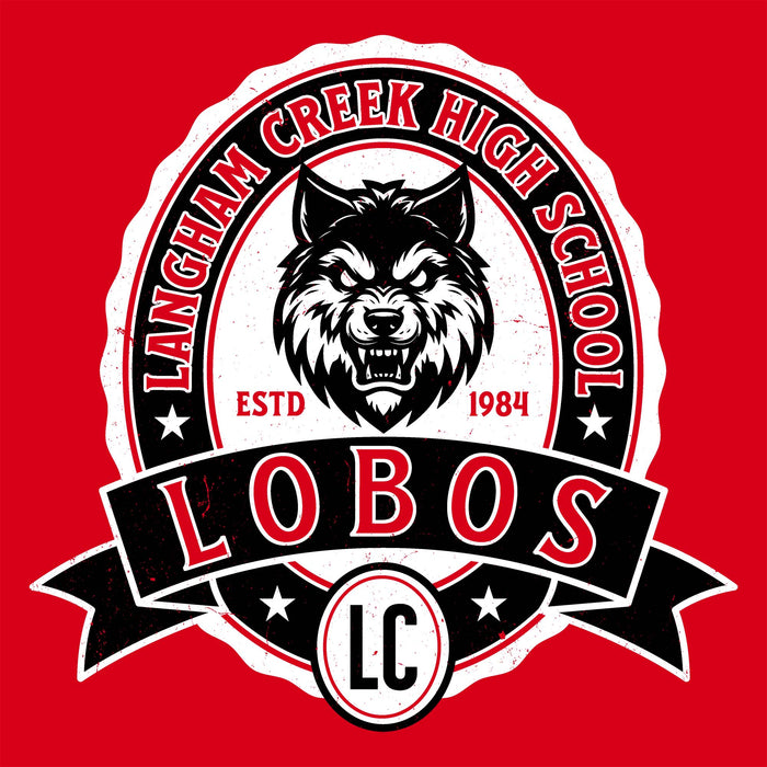Close-up view of Langham Creek High School Lobos Red Classic Unisex T-shirt 212