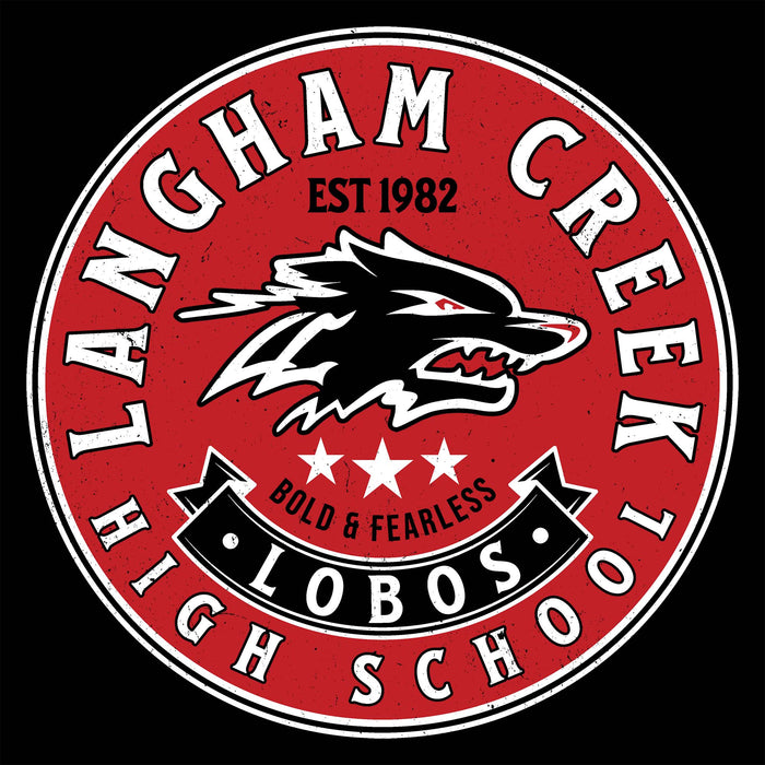 Close-up view of Langham Creek High School Lobos Black Classic Unisex T-shirt 215