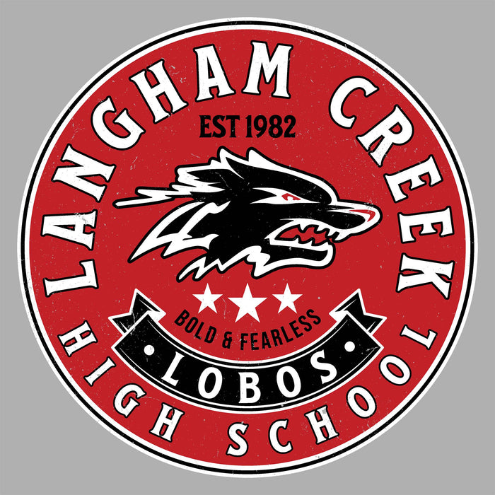 Close-up view of Langham Creek High School Lobos Women's Relaxed Fit T-shirt 215